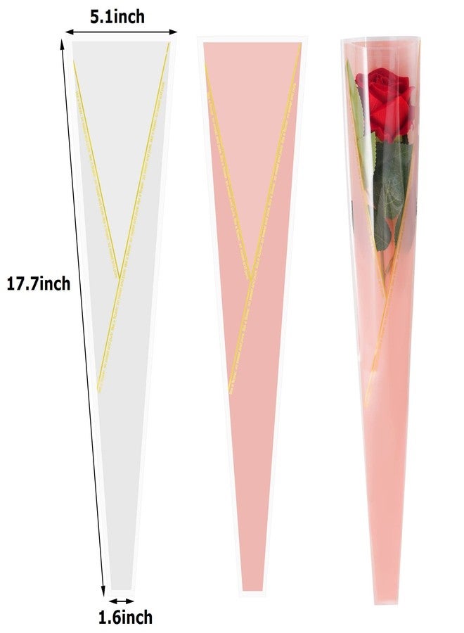 mifengda 100pcs Single Rose Sleeve Flower Wrapping Bags Single Flower Packaging Bags Waterproof Single Flower Wrapping Bags Gold Edge Flower Bouquet Sleeve for Mother's Day Wedding Bouquet Valentine's Gifts - Image 2